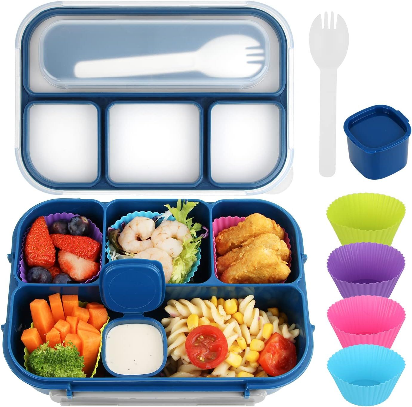 1300 mL 4 Compartment Bento Lunch Box, BPA Free Food Container for Adults, Kids, School, Work, Picnics and Meal Prep, Blue