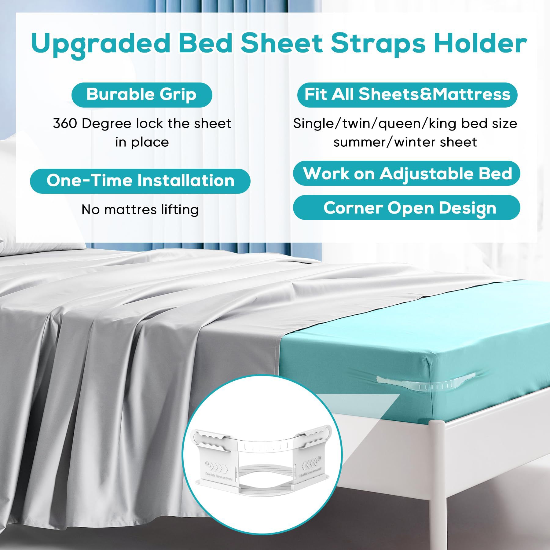 Invisible Sheet and Bed Cover Fastener Set of 4 White Keeps Sheets Tight Removable Storable — image 3