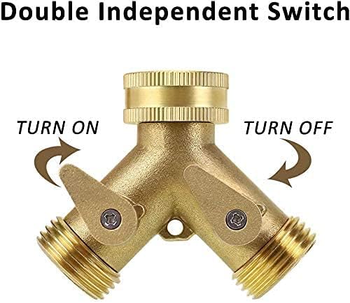 2 Way Heavy Duty Brass Garden Hose Connector Tap Splitter for Lawn and Garden - Outlet Splitter, Hose Spigot Adapter with 2 Valves, Plus 4 Extra Rubber Washers — image 2
