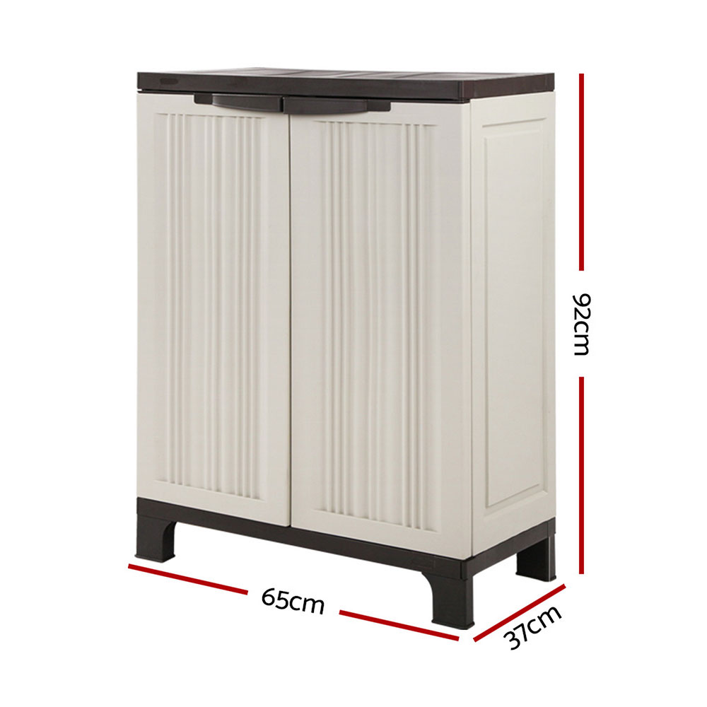 Gardeon Outdoor Storage Cabinet Box 92cm Lockable Cupboard Sheds Garage Adjustable Beige — image 4