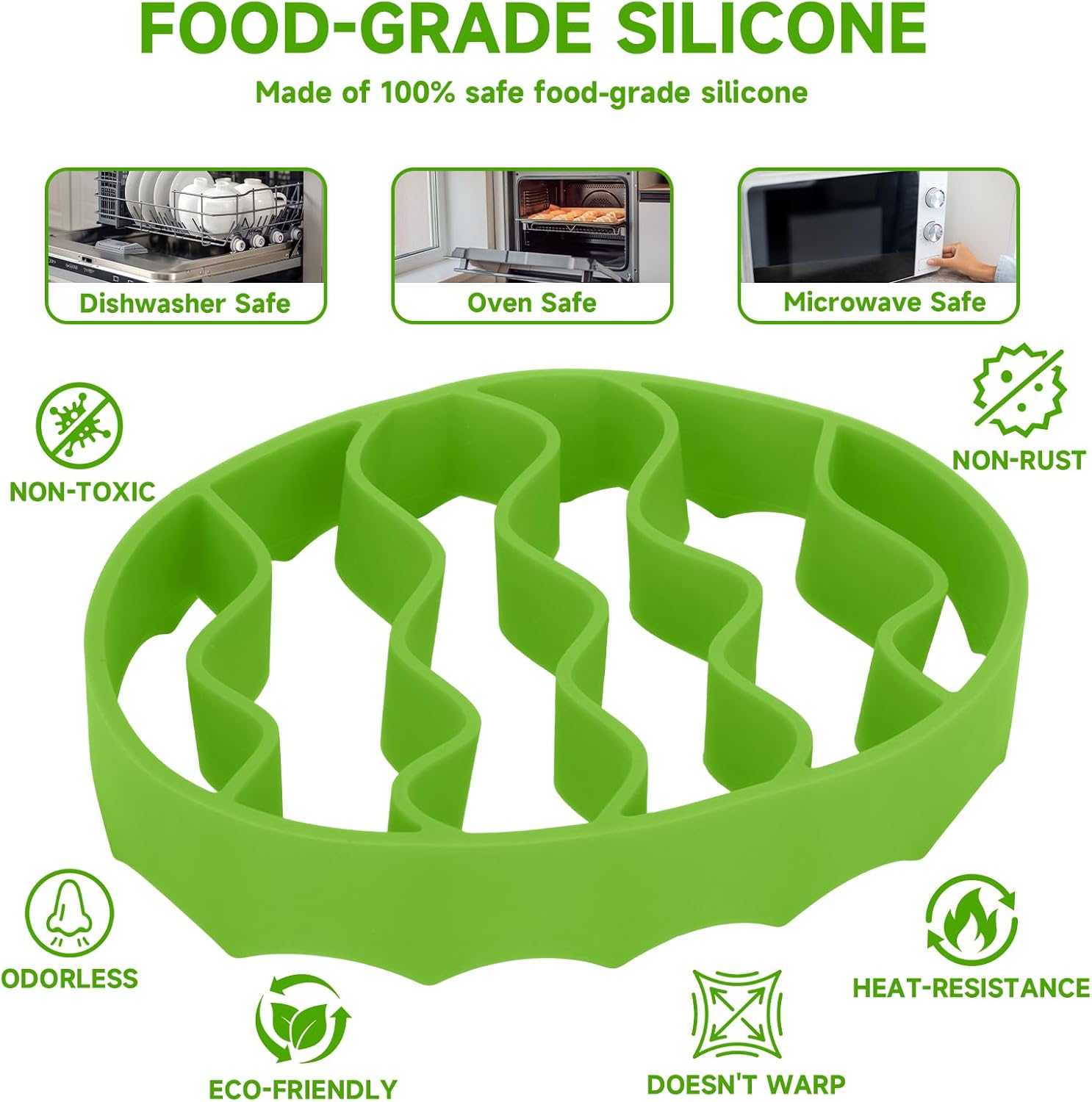Silicone Roasting Rack, Silicone Cooker Rack Kitchen Cooking Accessories for Baking Cooking Steaming Cooling (Green) — image 4