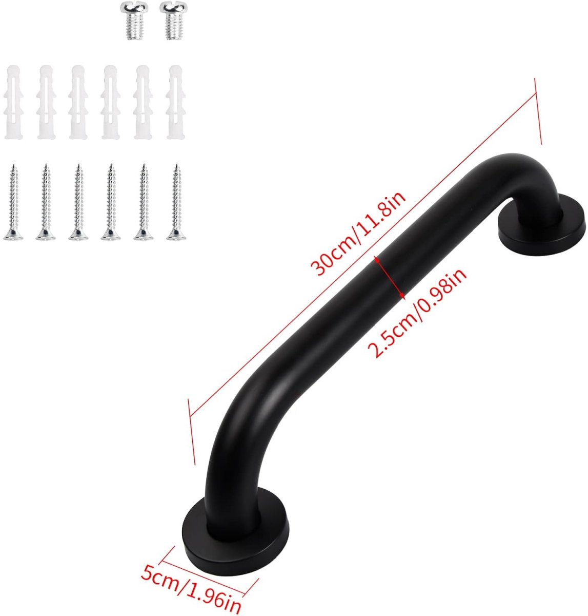 2 pieces - Armrest - 30 × 5 cm - Bathtub Grip - handle for the elderly - stainless steel railing - safety railings - non-slip shower grip - wall-mounted — image 5