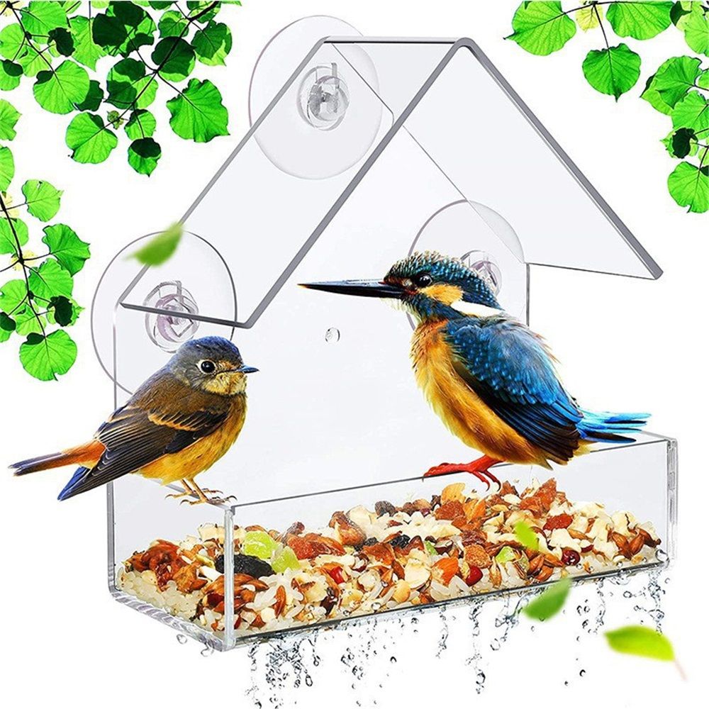 Ochine Window Bird House with Strong Suction Cup Wooden Birdhouse Clear Window Bird Feeder Outdoor Birds Nest Cage Outside Wild Easy Hanging Removable Tray — image 4