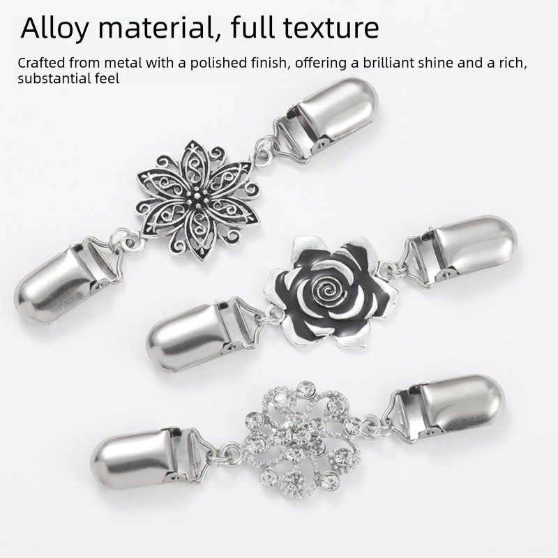 4 pcs Silvery and Yellow Vintage Sweater Shawl Clip Brooch - Decorative Cardigan Collar Fastener with Rhinestone and Floral Design, Retro Alloy Cape Clasp for โ image 6