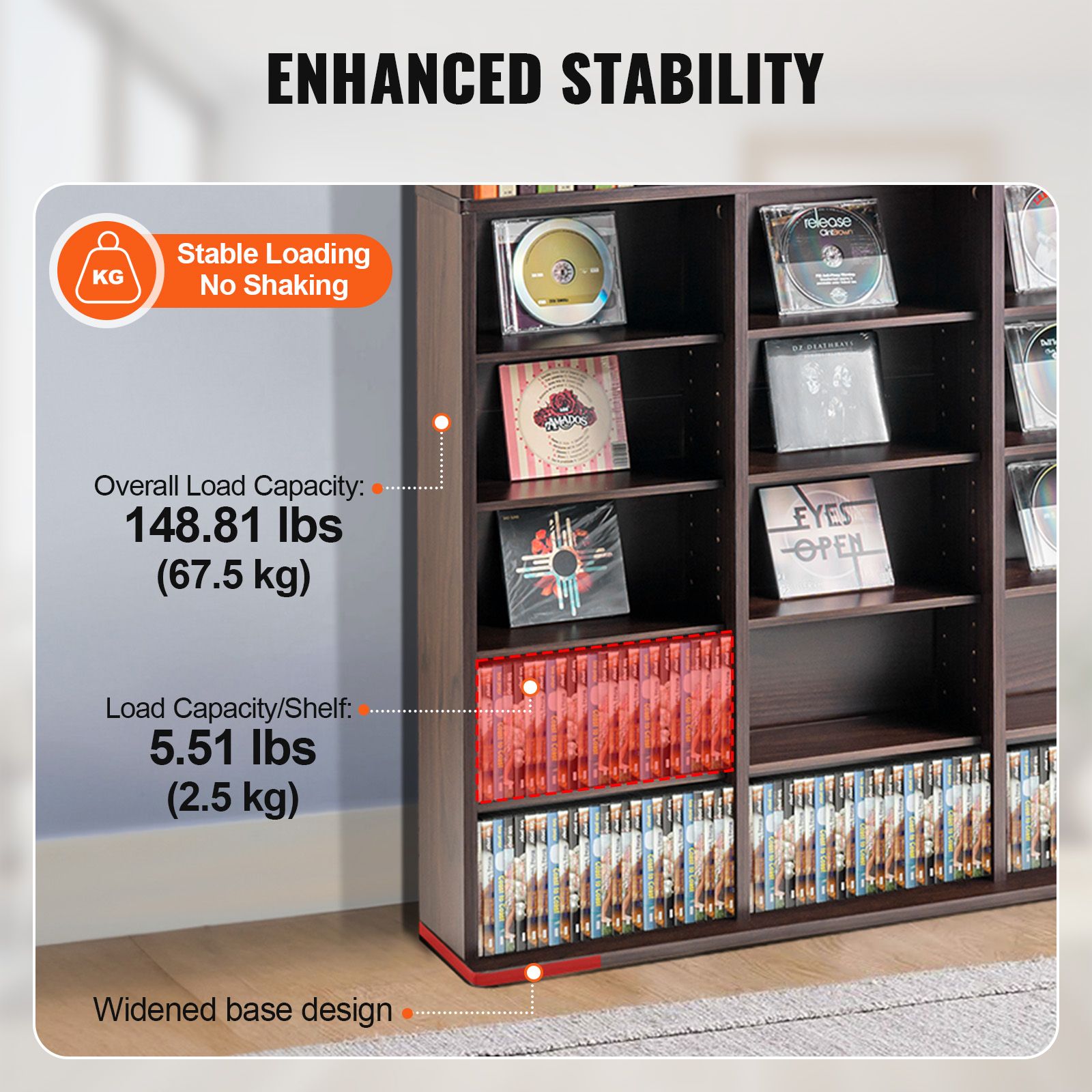 Media Storage Cabinet, 9-layer DVD Shelf Holds up to 756 CDs, Adjustable CD Shelves 27 Compartments, Protects & Organizes Music, Movie, Video Games or โ image 3