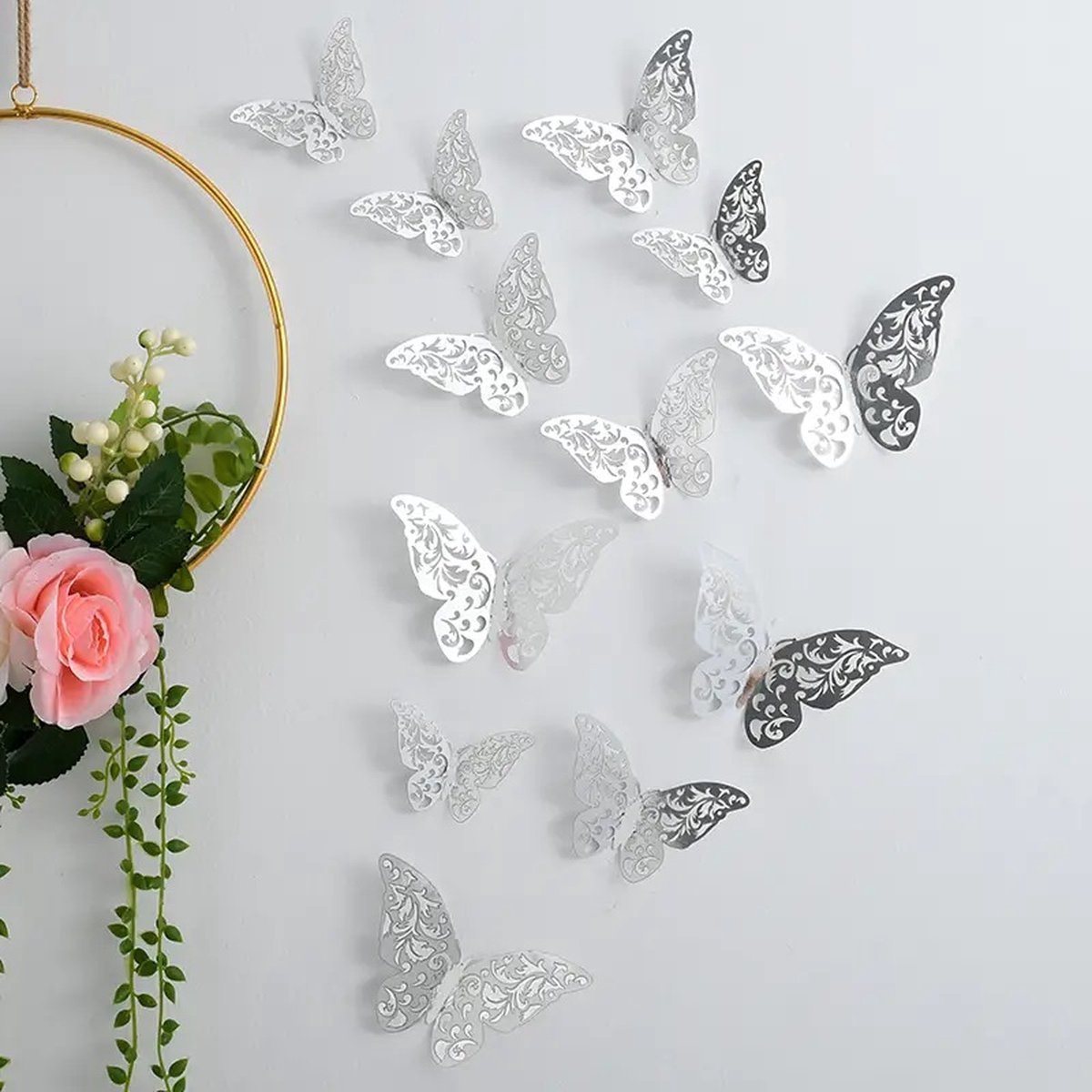 3D Wall Decoration Butterflies 12 Pieces | Wall Butterflies | Butterfly Wall Stickers | Solid Wall Stickers | Silver — image 5