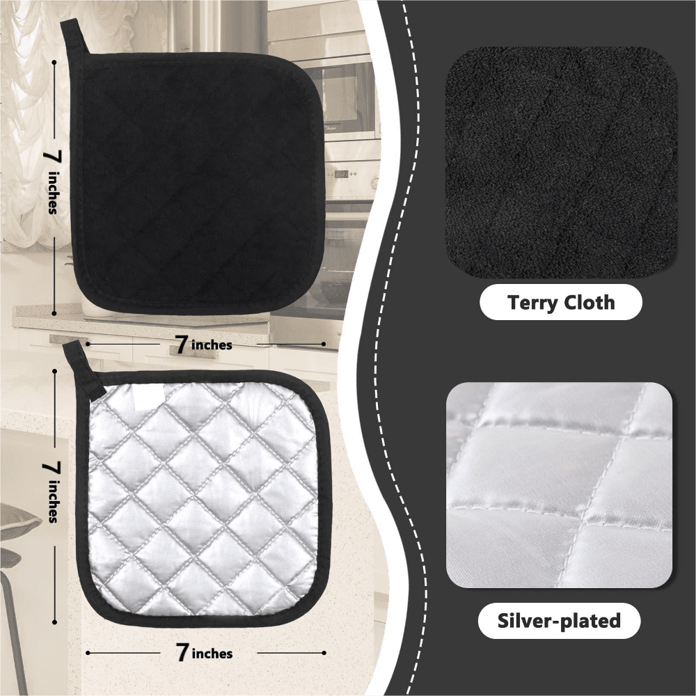 4 Pack Pot Holders for Kitchen Heat Resistant Pot Holders Sets Oven Hot Pads Terry Cloth Pot Holders for Cooking Baking(7"x 7",GRAY) 7" x 7" BLUE — image 5