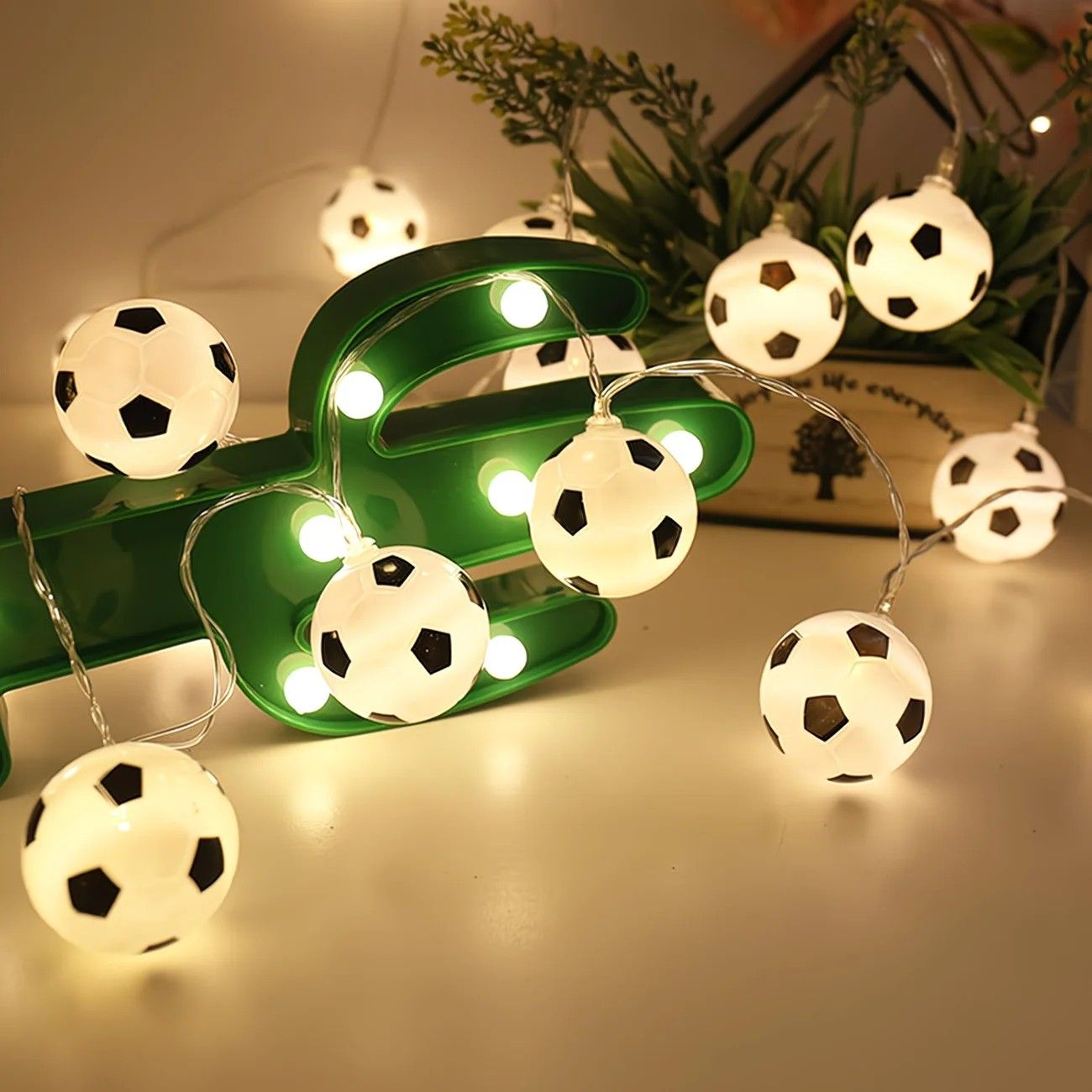 Football Shaped LED String Light, Warm Yellow Soft Glow, Cozy Decoration for Bedroom and Party. USB Powered, 1.5 Meters with 10 Lights โ image 6