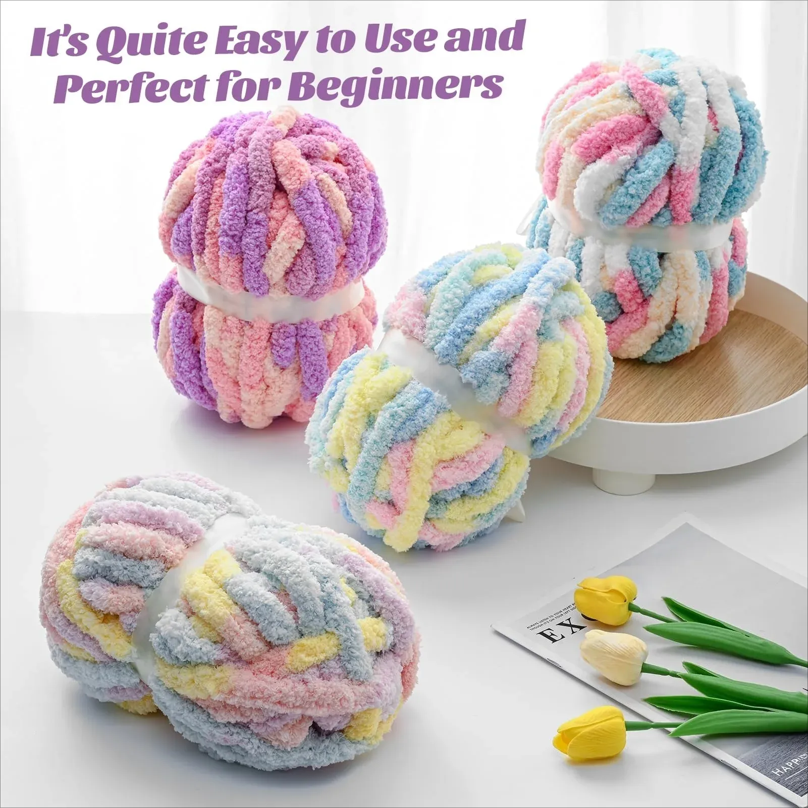 10 Pack Blue White Chunky Chenille Yarn, Super Bulky Variegated Blanket Yarn for Crochet and Hand Knitting, 25m, 70.5 oz — image 5