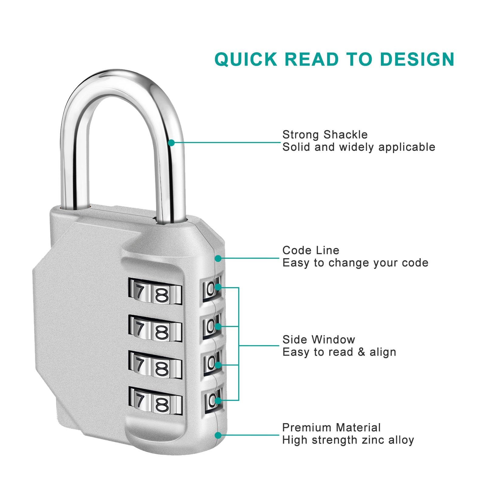 Combination Lock Outdoor, 4 Digit Re-settable Padlock for Gym, School, Fence, Employee Locker (silvery ) โ image 2
