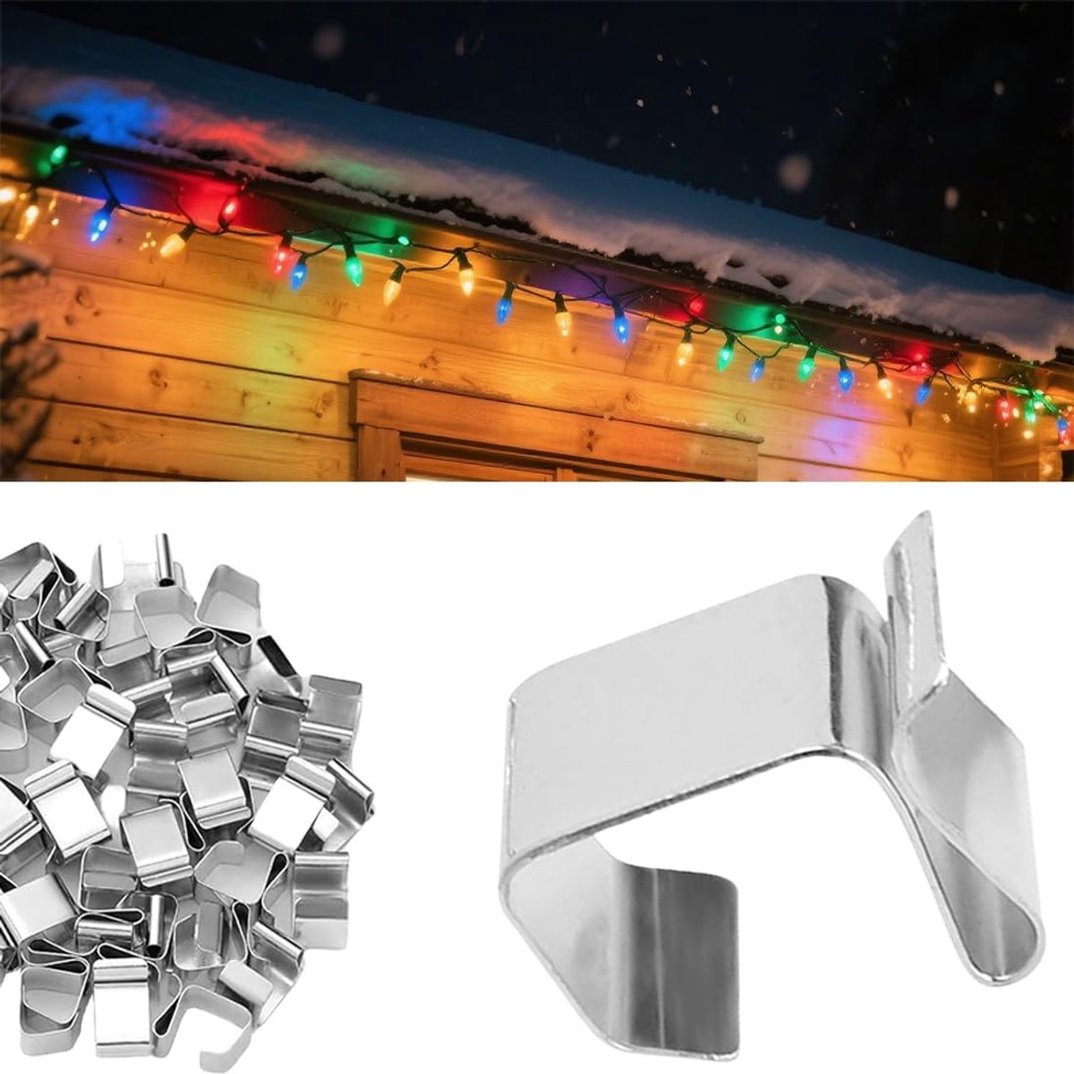 50 pieces - Christmas Lighting Gutter Hooks - Light Hose Clamps - Christmas Lighting Clips - Weatherproof Metal Gutter Clamp - Festive Lighting Clamps - Cable