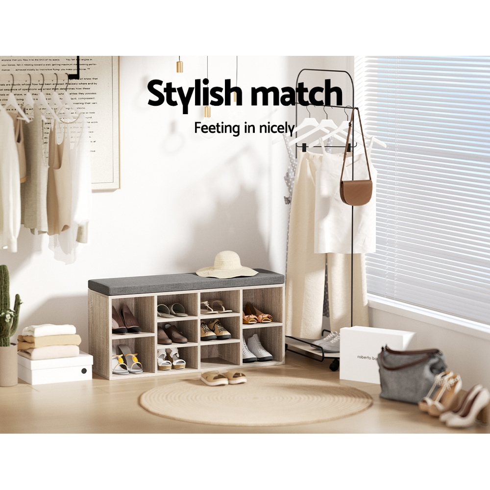 Artiss Shoe Rack Cabinet Shoe Bench Fabric Seat Pine BOA โ image 5
