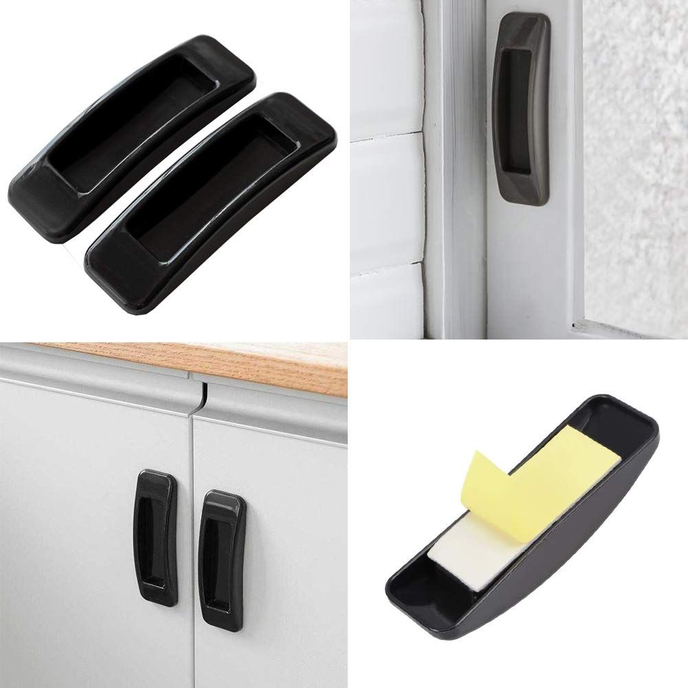 8 Pack Self-Stick Push Pull Helper Black ABS Plastic Door Window Wardrobe Handle Instant Cabinet Drawer Handles (Black) โ image 3