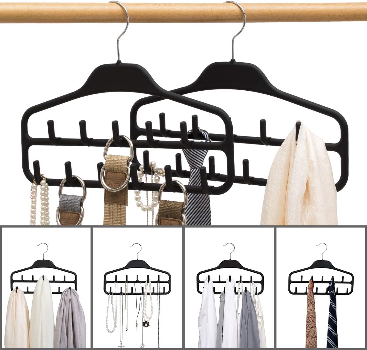 Clothing Closet Organizer with 11 Non-Slip Hooks 360° Rotatable Black — image 2