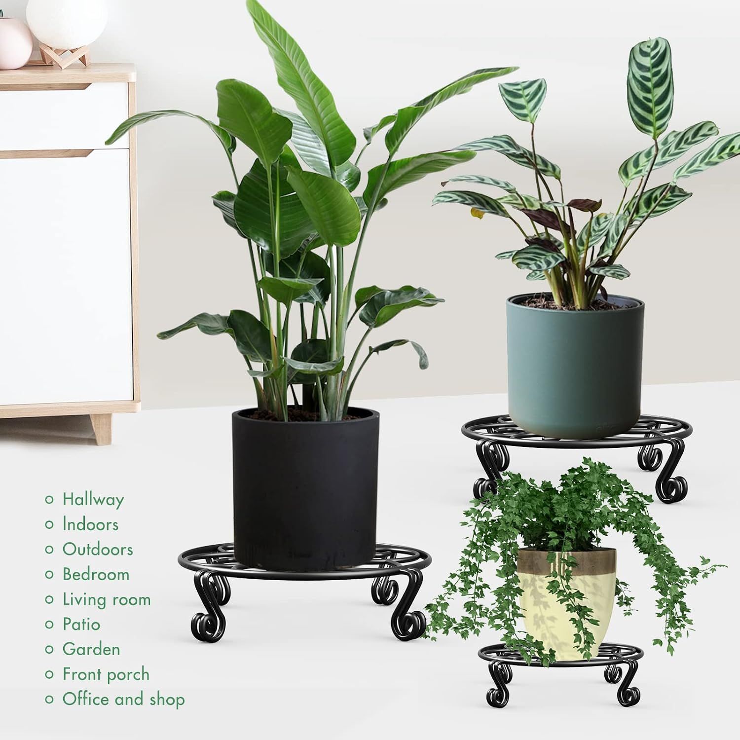 Round Metal Plant Stand for Flower Pots, Heavy-Duty Rustproof Iron Indoor and Outdoor Planter Riser, Black, 30 x 8 cm — image 4