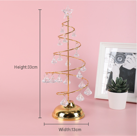 Gold Iron Spiral Crystal Christmas Tree Lamp - Elegant Battery Operated Tabletop Night Light & Ambient Accent LED for Bedroom, Living Room, Birthday & Holiday โ image 6