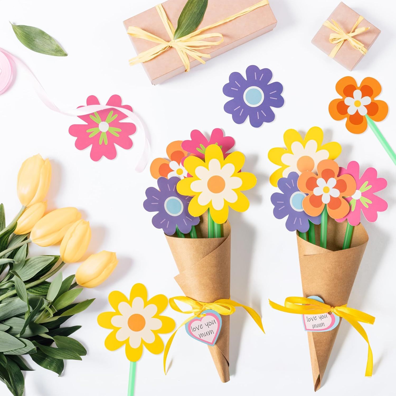 Flower Bouquet Craft Kit - 24Pcs Mother's Day Flower Bouquet Craft for Kids Make Your Own Bunch of Flowers Teacher Appreciation Week DIY Thankful Gift Set — image 5