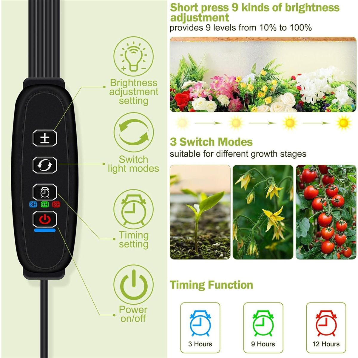 Grow Lights for Indoor Plant, LED Grow Light with Clip, Upgrade LEDs Clip On Plant Lights, Full Spectrum LED Plant Growing Lamp with 3 Modes, Auto Timer — image 4