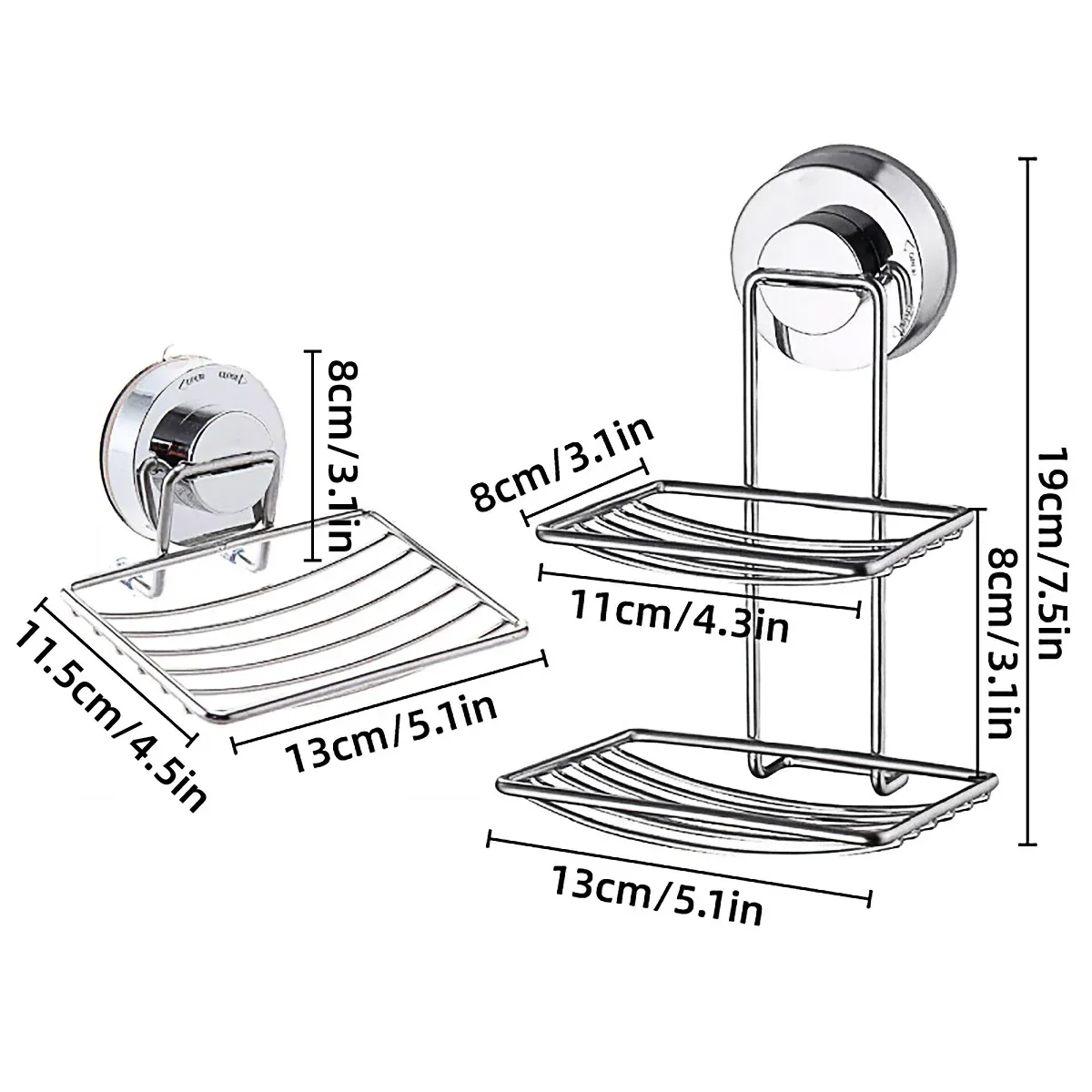 Shower Bar Holder Suction Basket Wall Mounted Stainless Steel Bathroom Soap Dish - Double Layer — image 4