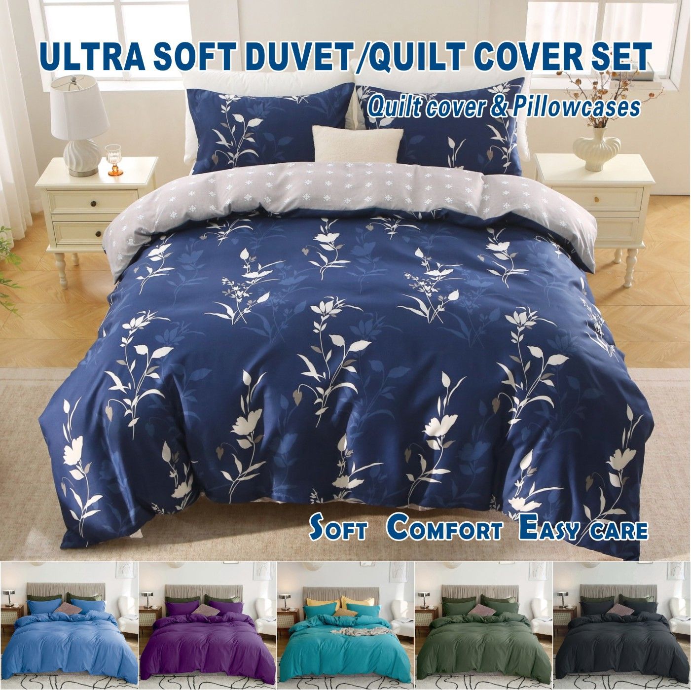 3 Piece Hotel Soft Microfiber Quilt Cover Set-2000TC Duvet/Donna Cover Set & Pillowcases -1 Quilt Cover Zipper Closure & 1 x Pillowcases-Breathable Bedding