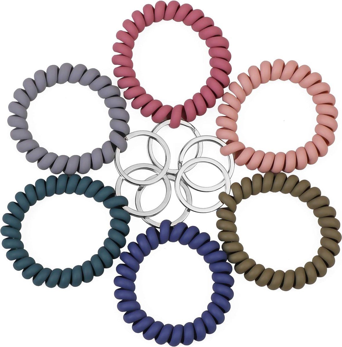6 Pieces Stretchable Keychain, Spring Flexible Spiral Wrist Coils Wrist Key Holder Keychain, for Sauna Gym Pool ID Badge and Outdoor Sports — image 4