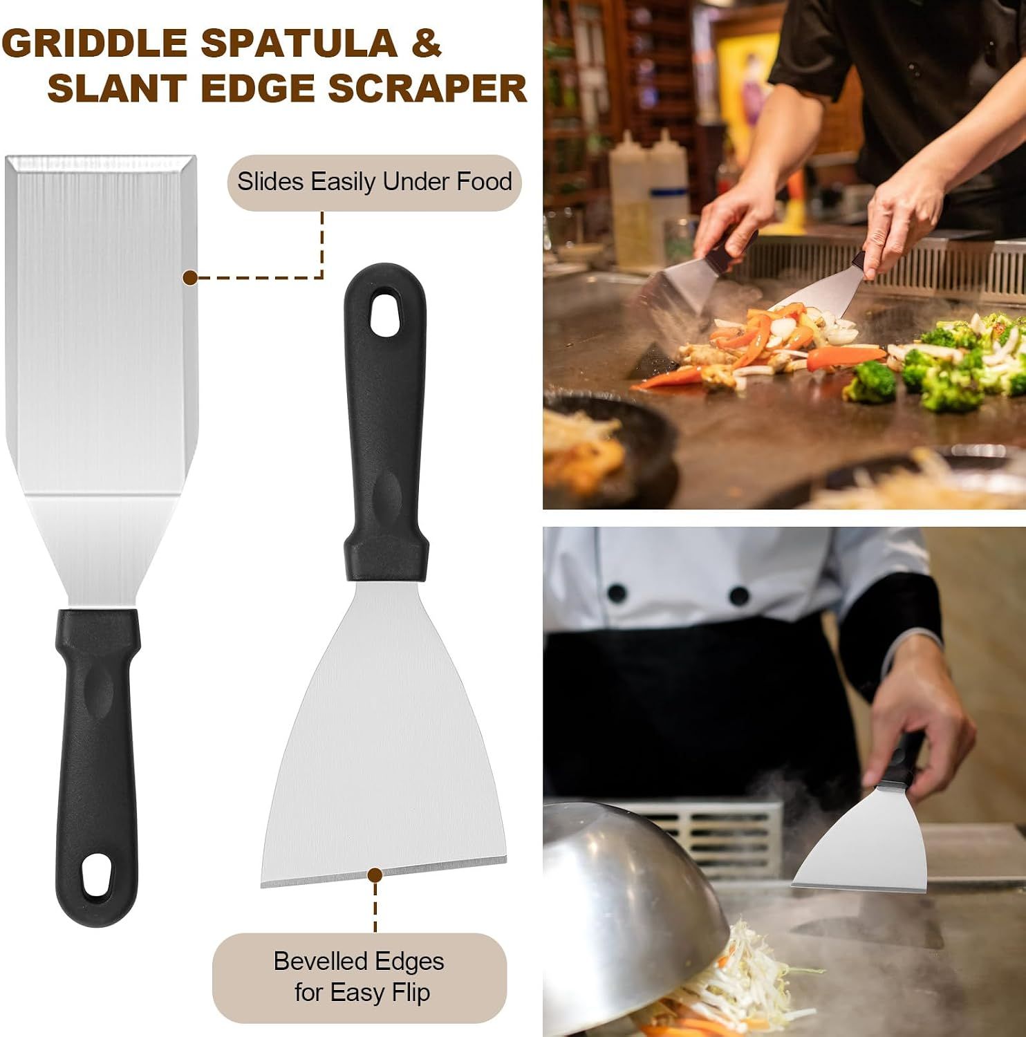 14PCS Griddle Accessories Kit, Flat Top Grill Accessories Set for Blackstone and Camp Chef, Grill Spatula Set with Enlarged Spatulas, Scraper for Outdoor — image 5