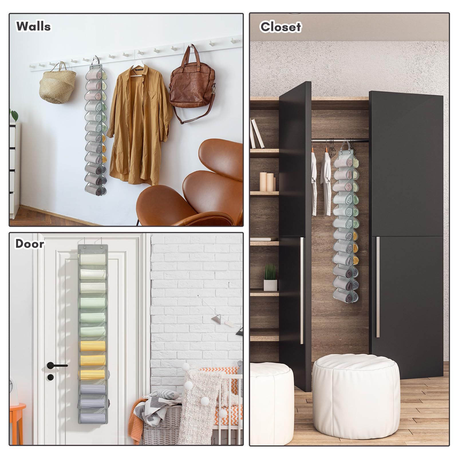 Legging Storage Bag Storage Hanger Closet Organization Holds 24 Leggings or Shirts, Jeans, and More - Grey — image 4