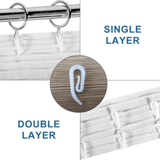 100 curtain hooks - G-shaped reinforced curtain hooks - White - For shower windows - Curtain accessories โ image 4
