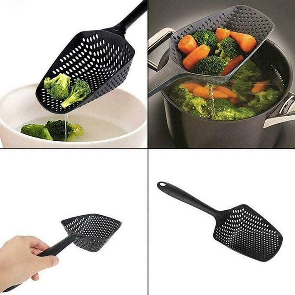 1Pcs Kitchen Strainer Scoop Food Drain Shovel Nylon Slotted Skimmer with Handle for Kitchen Cooking Baking Drain (Black) — image 3