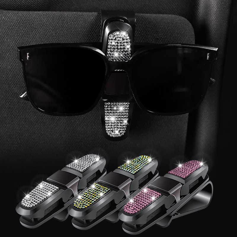 6 Pcs Red Luxury Rhinestone Car Sun Visor Glasses Clip - Multi-Functional, 180° Rotatable, ABS Material — image 2