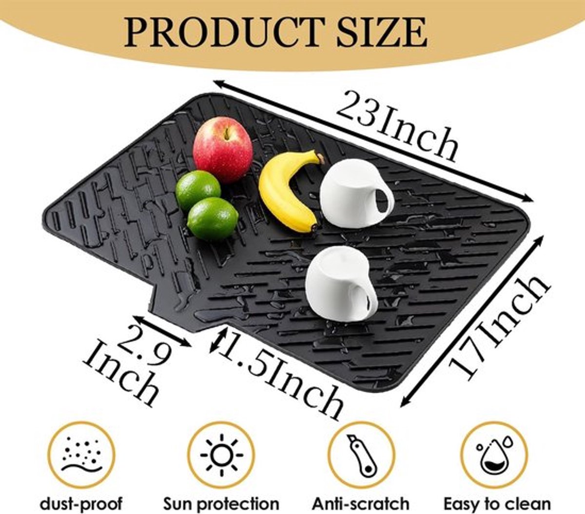 Silicone dish draining mat with integrated rim, heat-resistant, eco-friendly, waterproof, and non-slip. Ideal for dishes, bars, washing up, or any other use — image 4