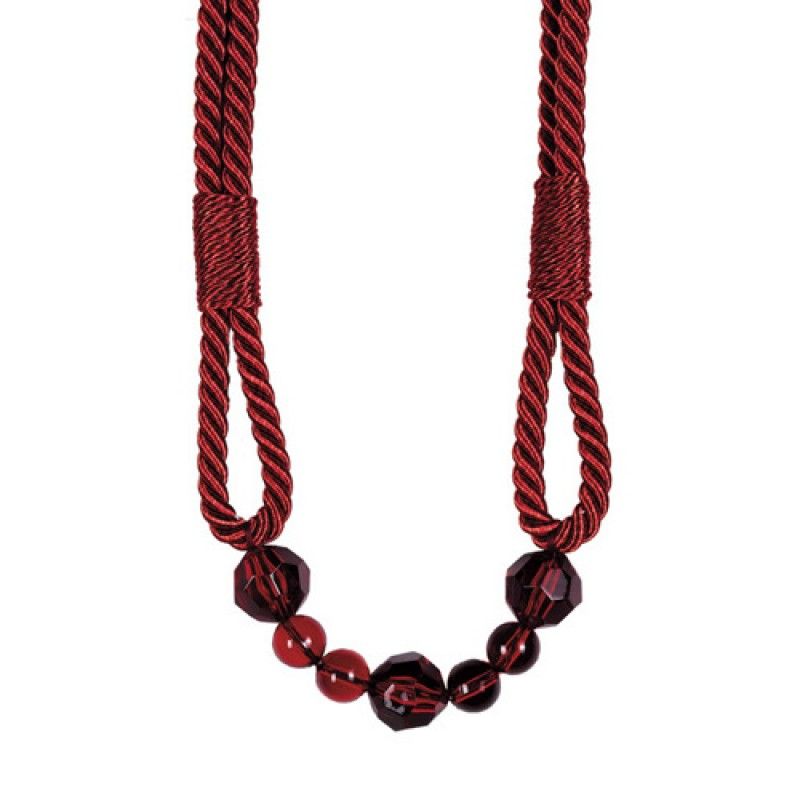 Coral Red Beaded Rope Curtain Tieback — image 2