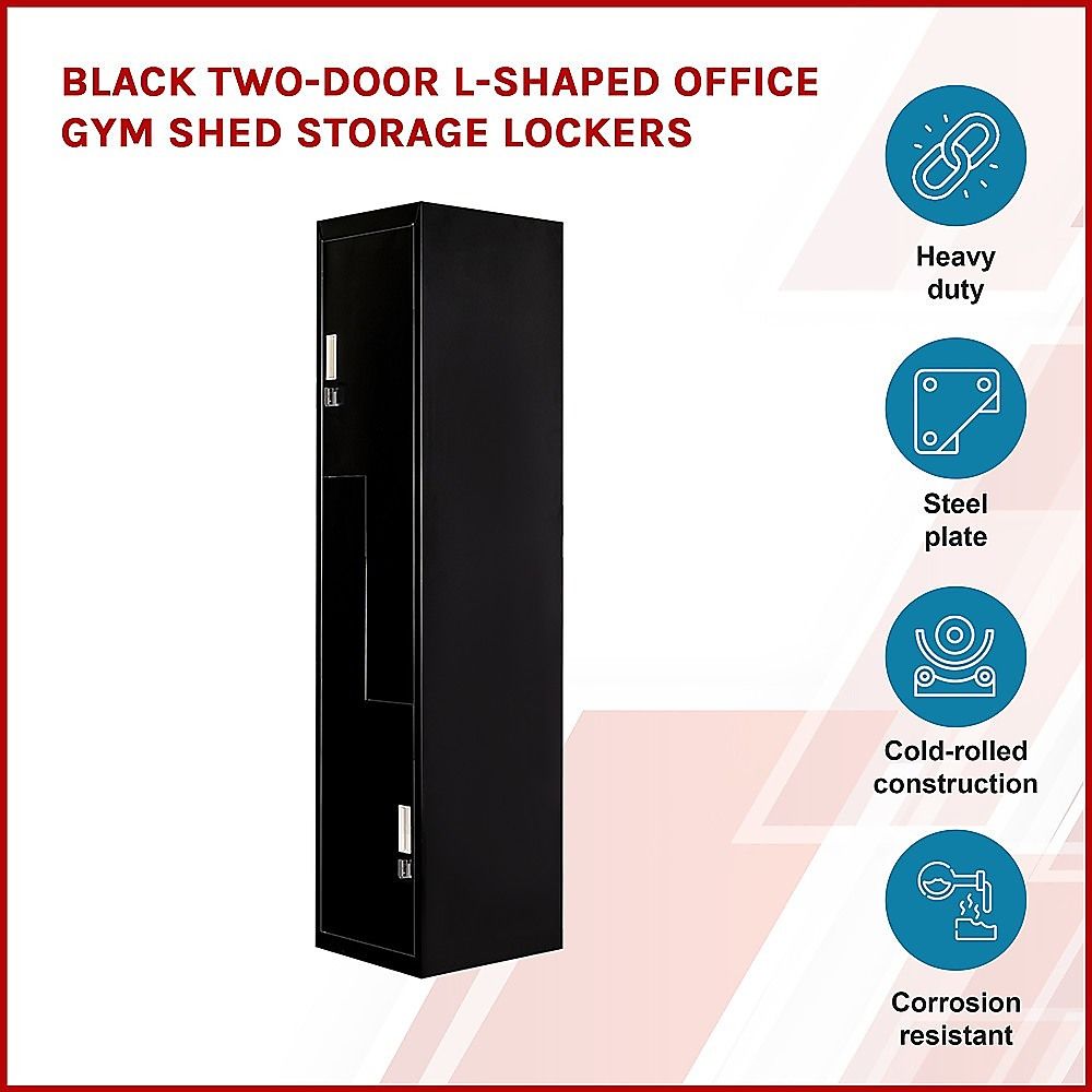 Black Two-Door L-shaped Office Gym Shed Storage Lockers — image 5
