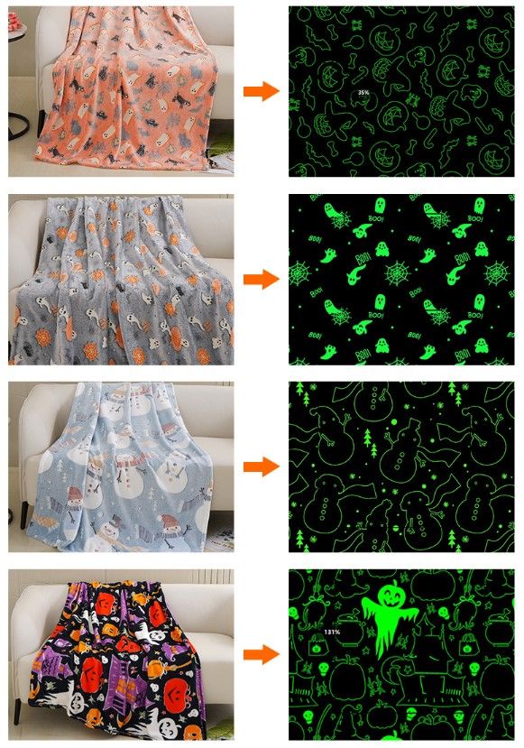 Glow in the Dark Flannel Blanket with Playful Hallowen Pumpkin (S128 / 150 x 200CM) - Versatile Soft Plush Magic Throw Blanket, Durable High Density Woven & โ image 5