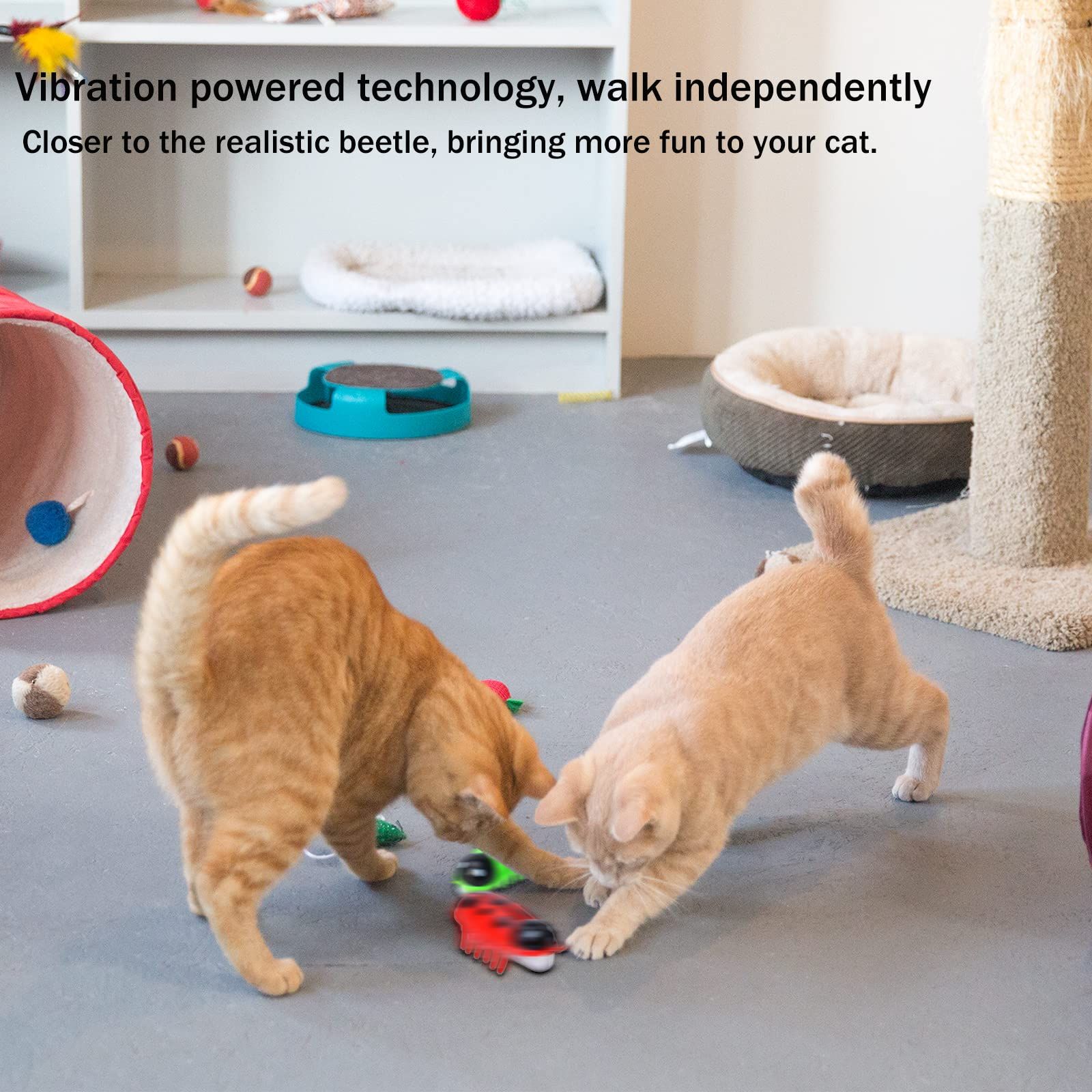4pcsElectric Robot Beetle Cat Toy, Interactive Mini Cat Toy Excites & Entices Cats Cuddling Chasing Fun Realistic Beetle Vibrating โ image 4