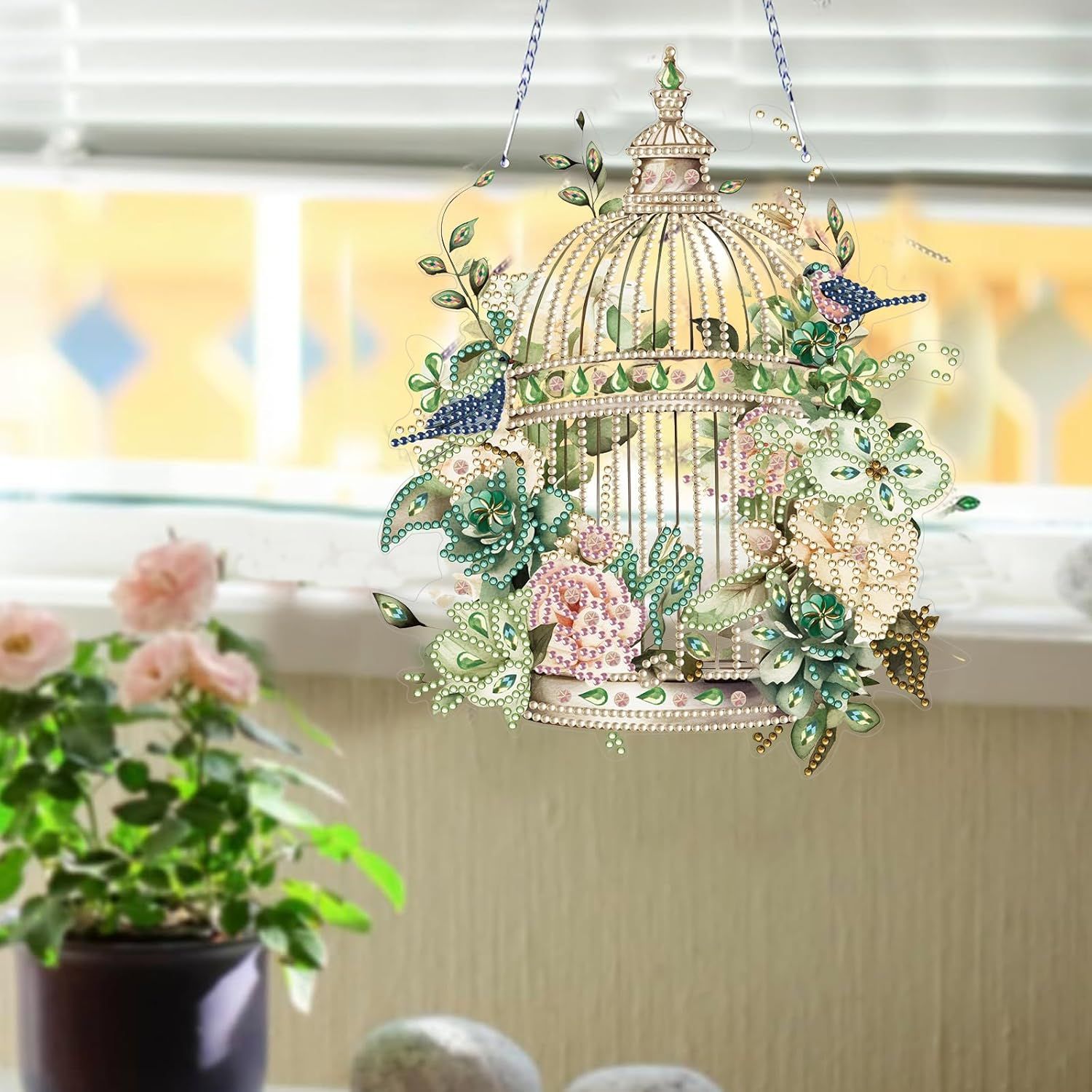 Diamond Art Painting Hanging Pendant Kit,DIY Flower Birdcage Crystal Art Hanging Sign,Diamond Window Hanging Wreath Ornament for Home Decor and Gift (366) — image 5