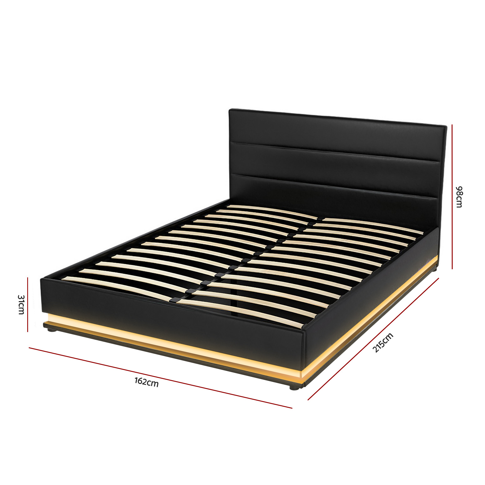 Artiss Bed Frame Queen Size LED Gas Lift Black LUMI โ image 2