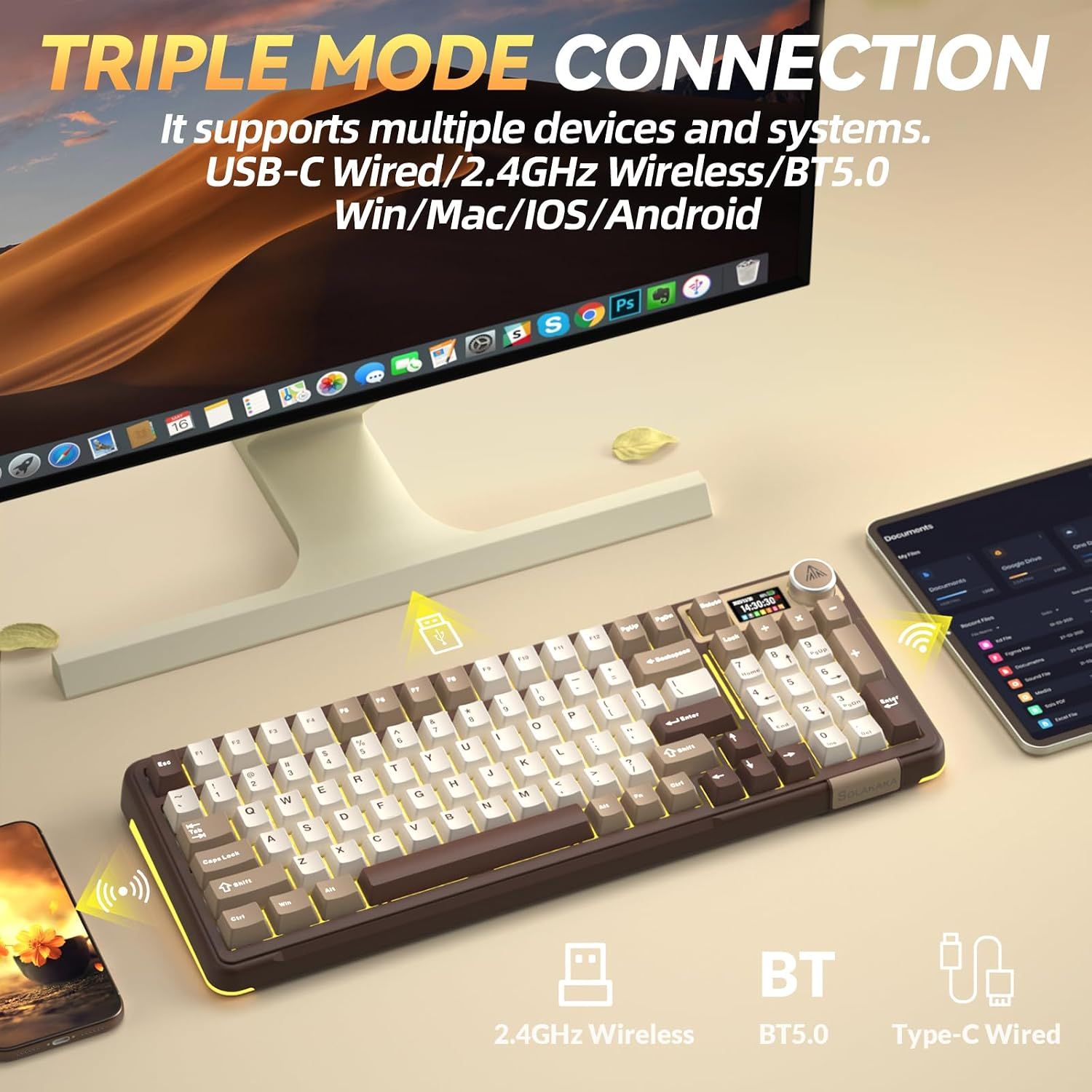 Solakaka A99PRO 3‑Mode RGB Mechanical Keyboard, Milk-Coffee-Brown — image 6
