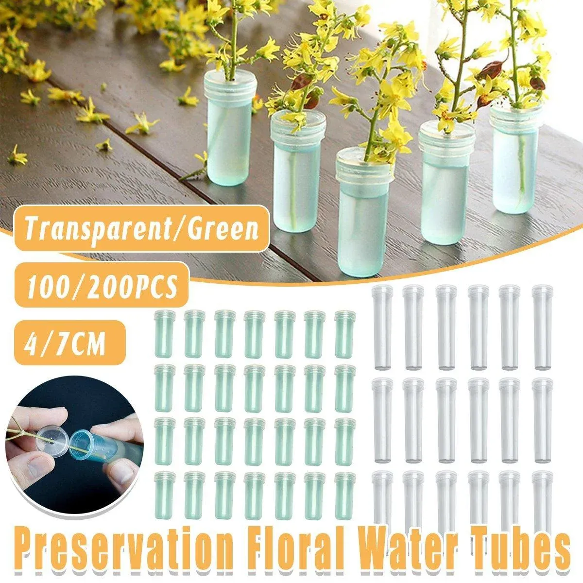 100/200PCS Flower Fresh Keeping Tube Floral Bouquet Nutrition Water Care Supply - 1.8*4cm - Transparent 200PCS โ image 2