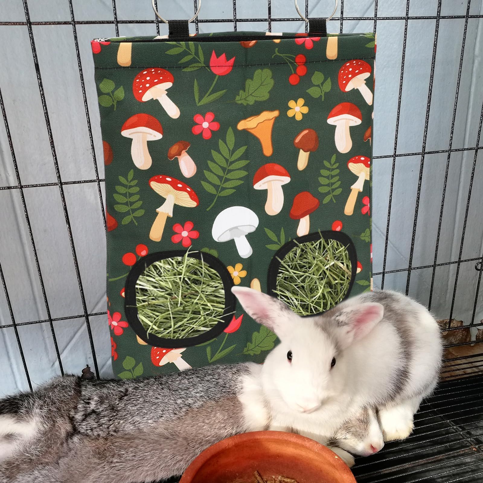 2Pcs Rabbit Hay Feeder Bag with 2 Holes Guinea Pig Hay Feeder, Hanging Rabbit Hay Feeder Bag for Guinea Pigs Bunnies Chinchillas โ image 4