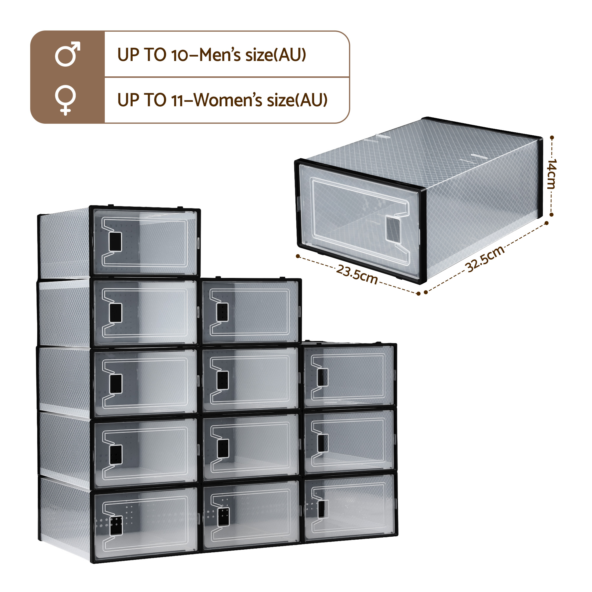 Artiss Shoe Storage Box DIY Set of 12 Stackable Black — image 3