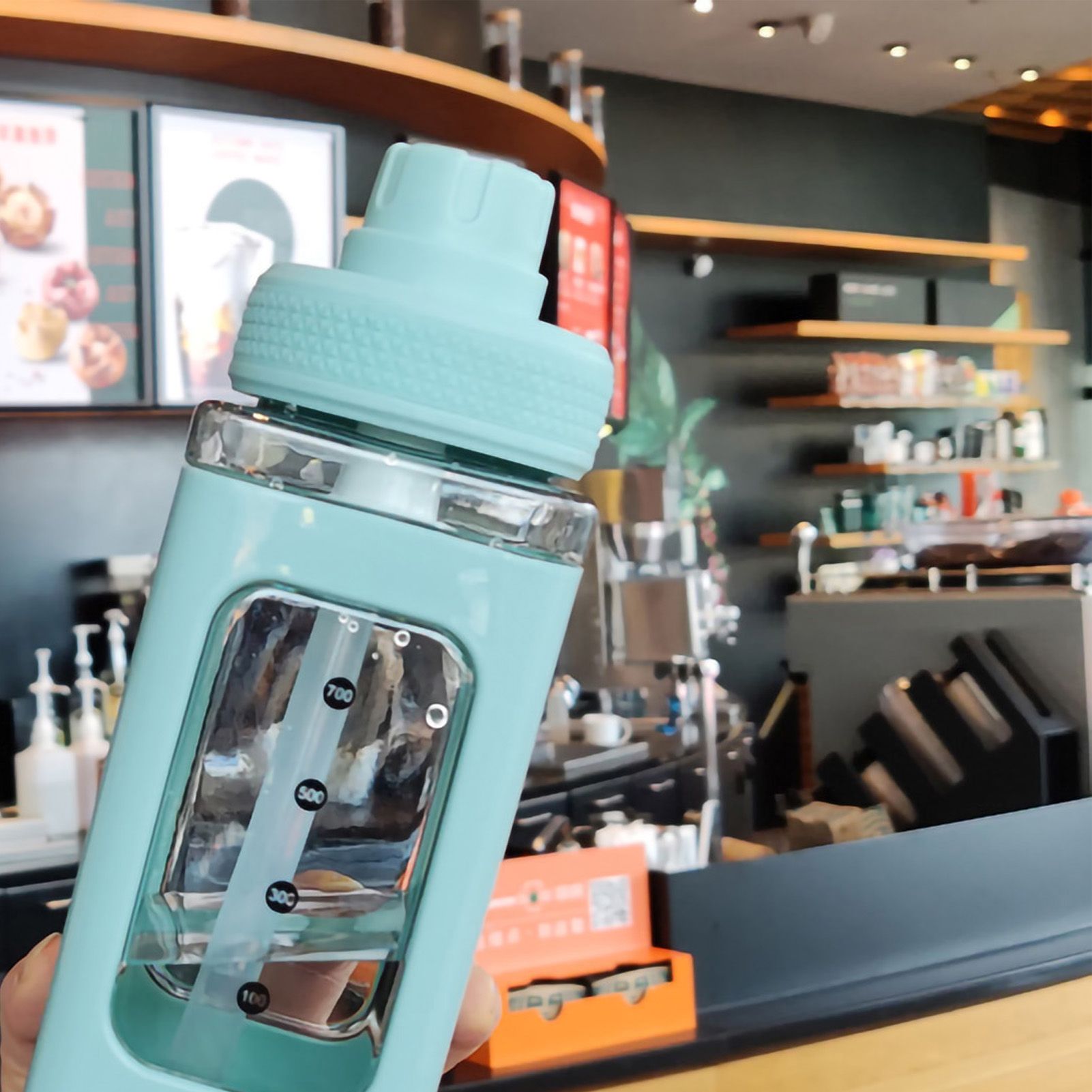 Straw Water Bottle with Marker 700ml Large Capacity Double Layer Water Jug for Home Gym School Green — image 5