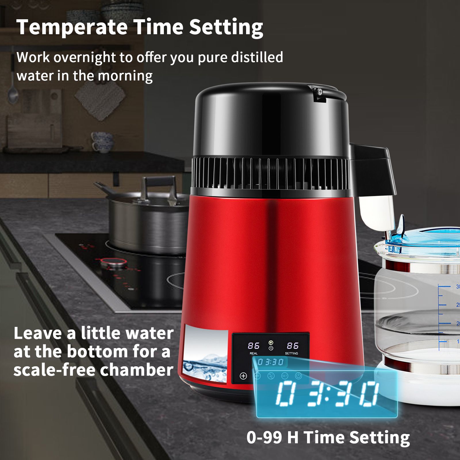 4L Water Distiller Distilled Water Maker 1 L/H w/ Timing Dual Temp Red — image 4