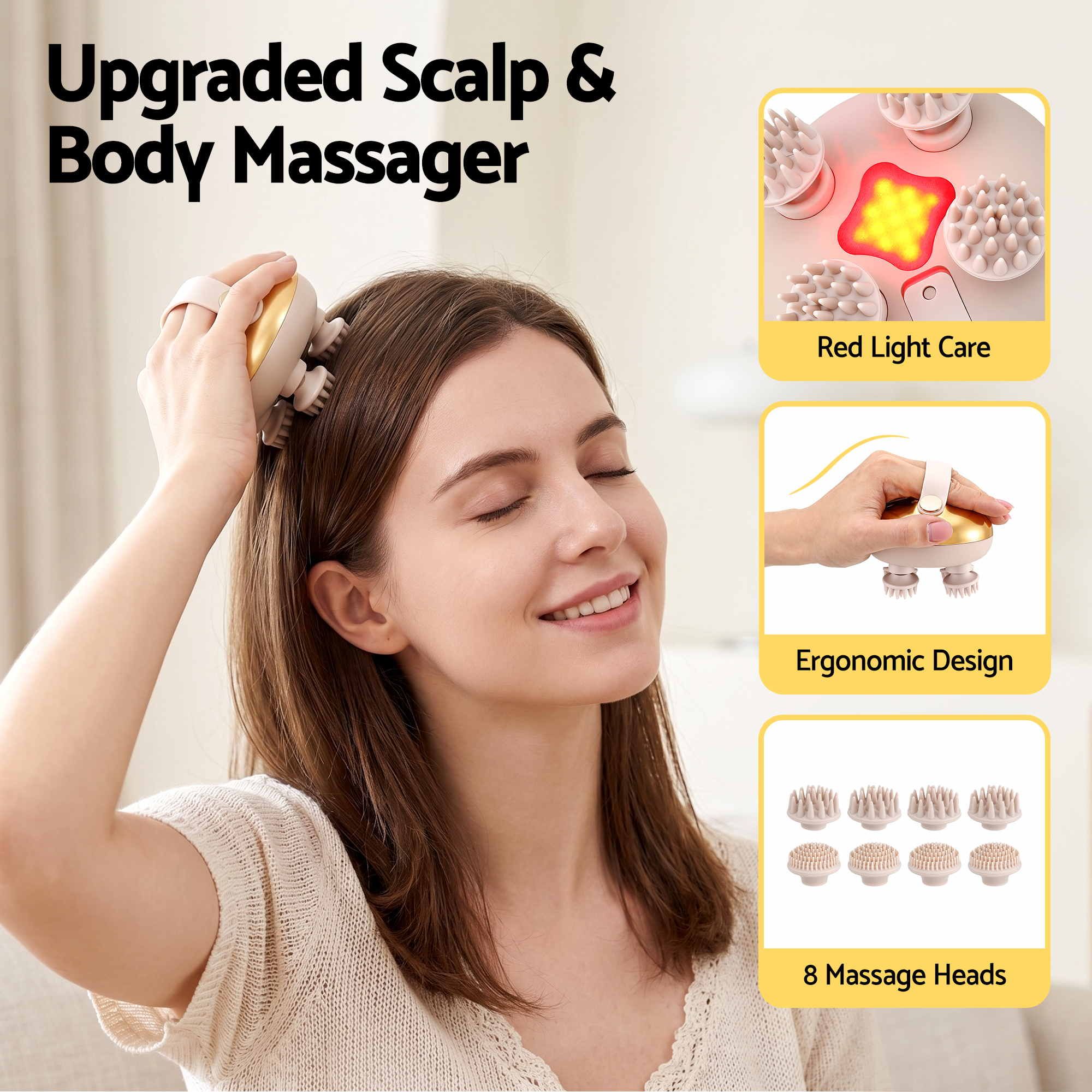Livemor Scalp Massager Kneading Head Massager Scalp Stress Relax Portable Rechargeable Hair Massager Shower Massage Cat Massager Scratcher, Gift for Mom Dad — image 4