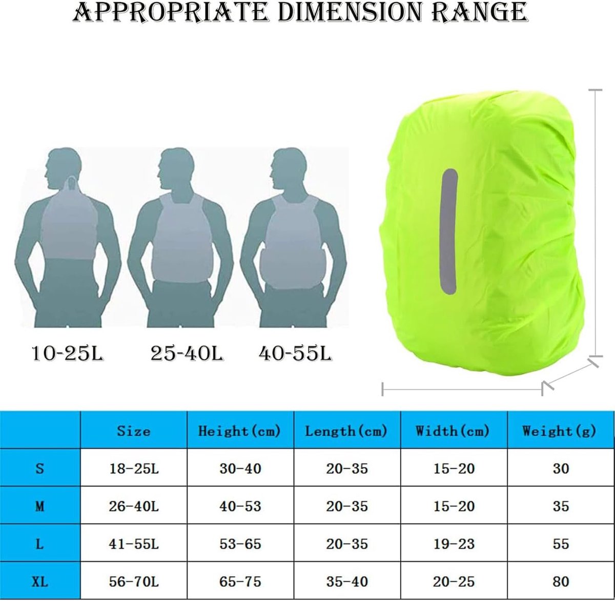 2-Piece Waterproof Backpack Cover - Reflective Rain Cover Backpack - 45 to 55 Liters - Waterproof Backpack Rain Cover - Reflective Backpack Covers in Polyester — image 2