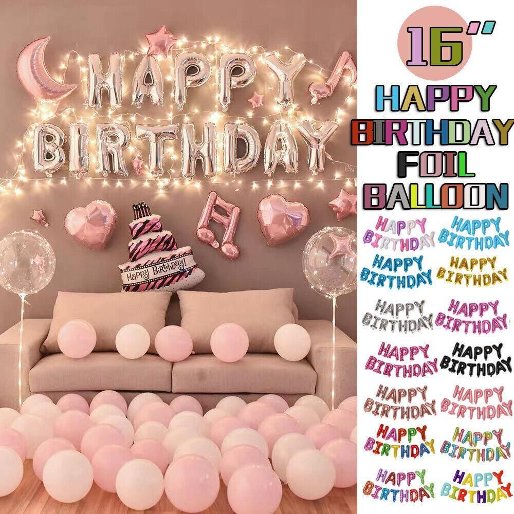 40Cm 3D Happy Birthday Letters Balloons Inflating Foil Banner Bunting Celebrate - Pink โ image 2