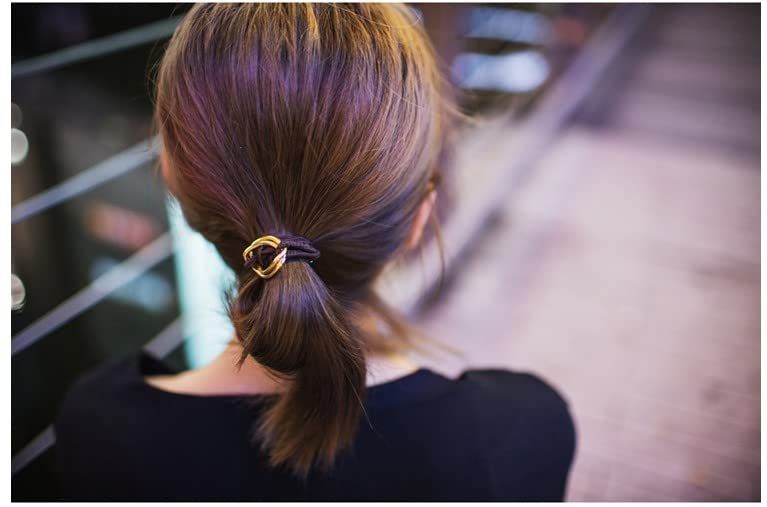 2 Pcs Fashion Gold Plating Metal Cuff Band Ponytail Tie Hair Cuff Elastic Wrap Hair Rope Hair Ring rubber band and metal โ image 4