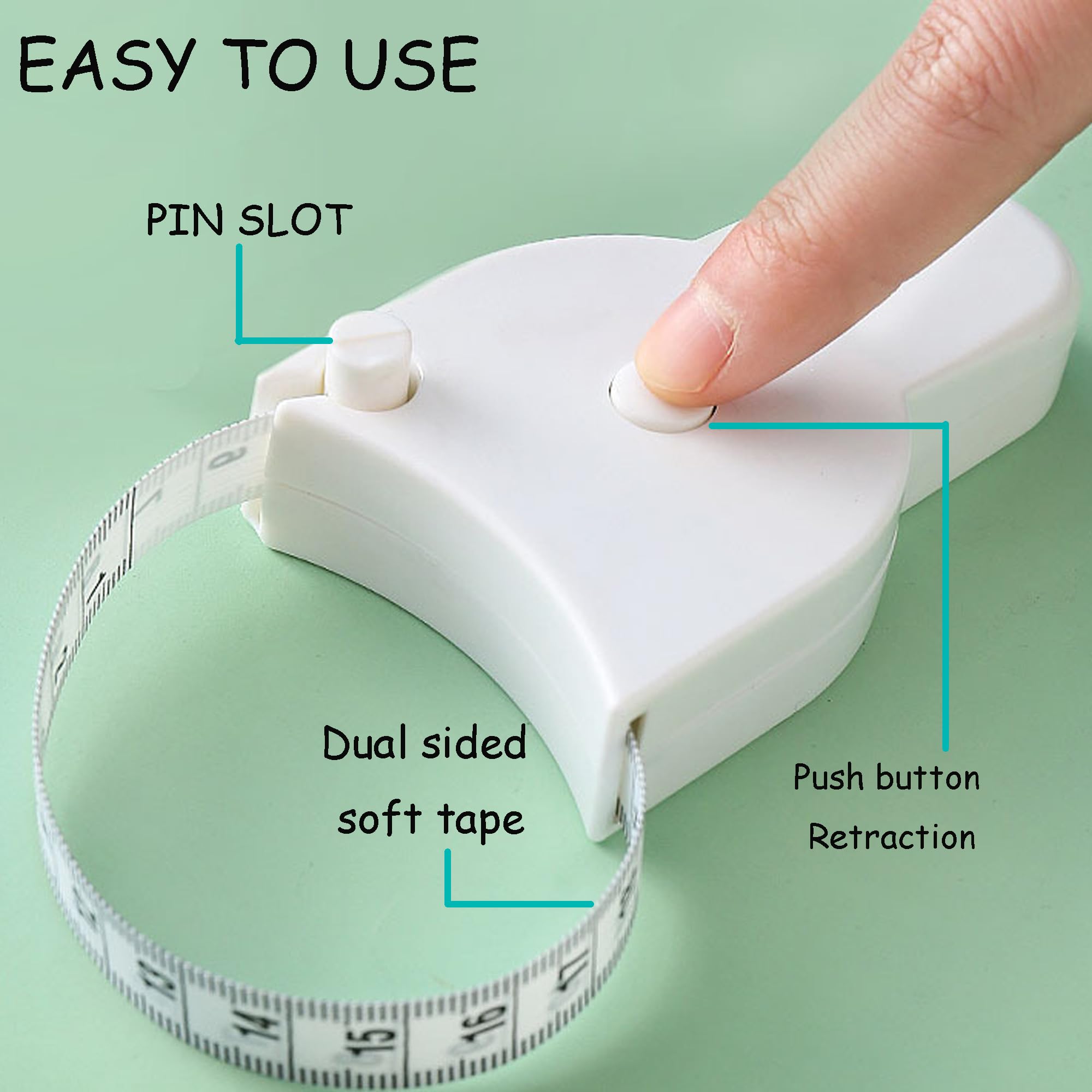 Soft Retractable Body Tape Measure for Fitness, Tailoring & Home Use – 60-Inch Dual-Scale Measuring Tape with Lock, 3-Pack of Identical Units (White) — image 4