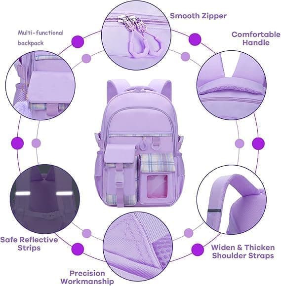 15.6 Inch Cute Kawaii Kids Backpack for Girls with Compartments, Elementary School & Teenage Girls School Bag, Purple โ image 6