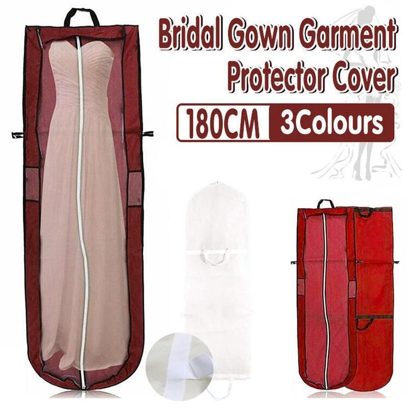Wedding Dress Garment Bag 180cm Long Bridal Gown Storage Dustproof Cover Zipper - Wine Red โ image 2